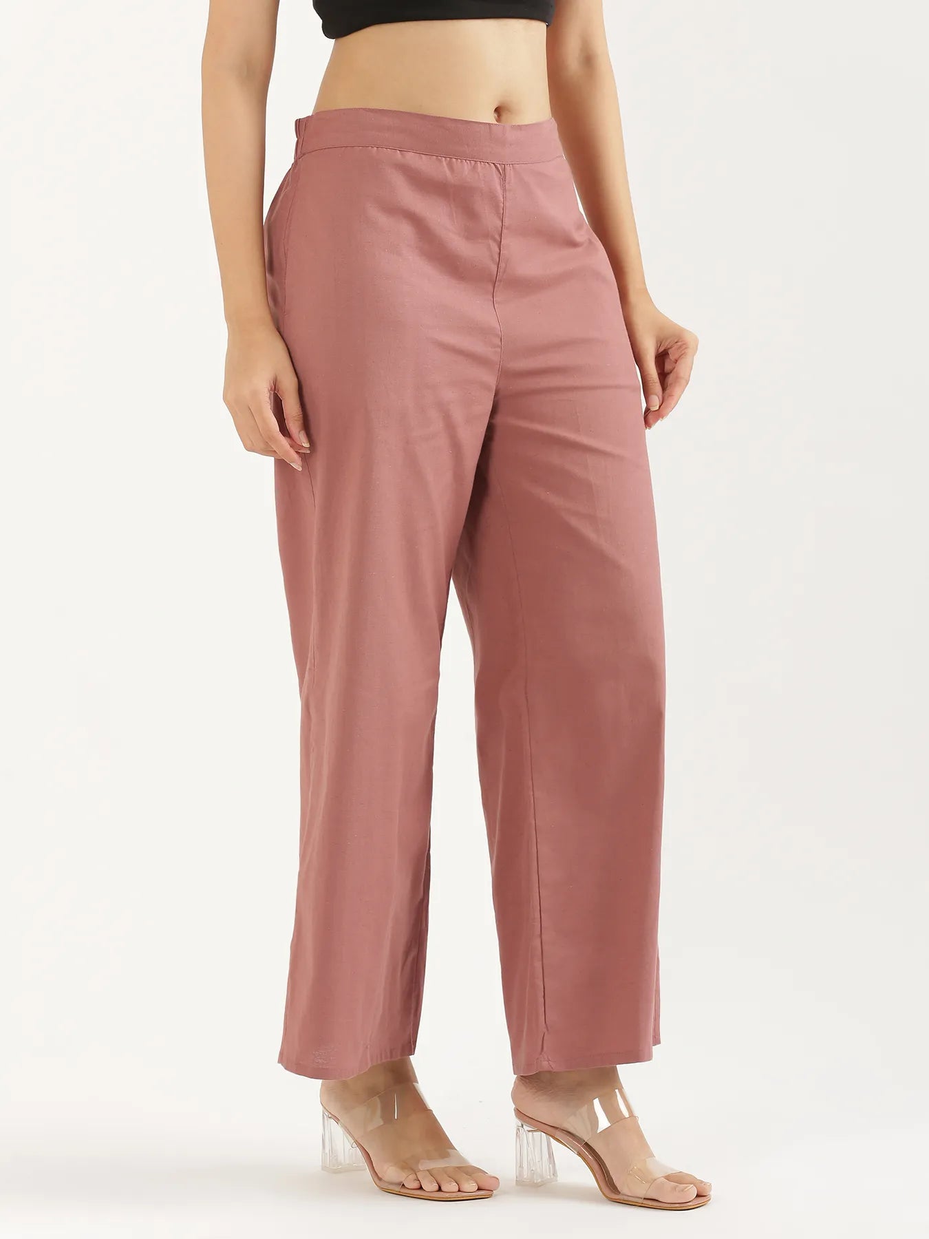 Women  Rose Taupe Airy Linen Wide Leg Pant