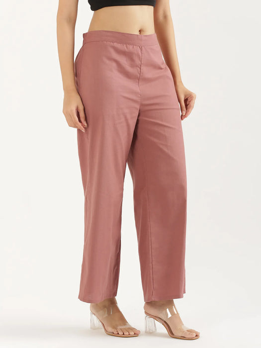 Women  Rose Taupe Airy Linen Wide Leg Pant