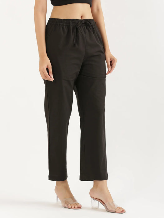 Women Black Cotton Straight Pant
