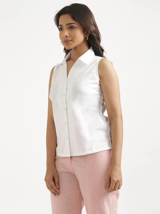 Women White Better Cotton Sleeveless Shirt
