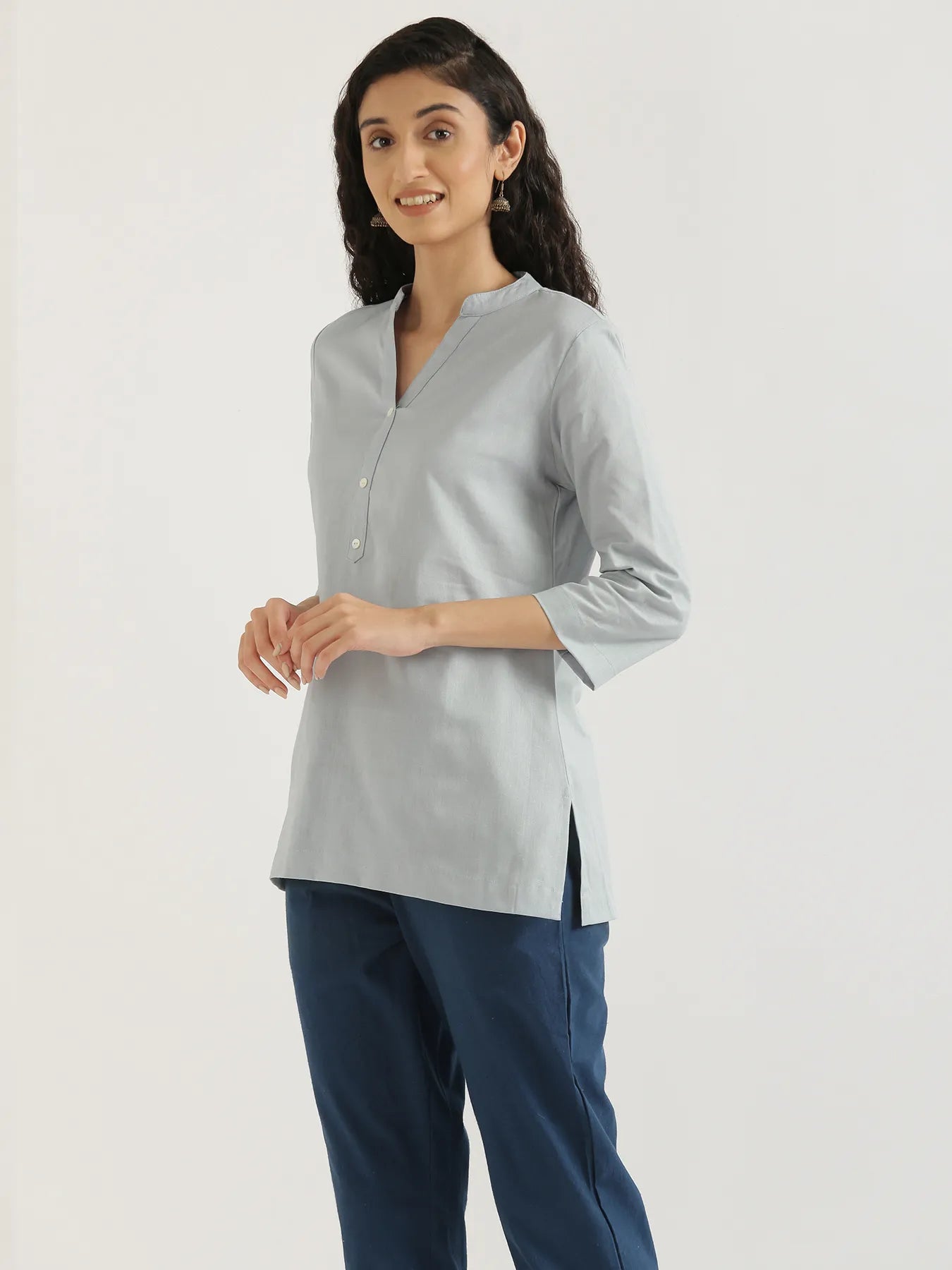 Women Sky Blue Airy Linen Short Kurta