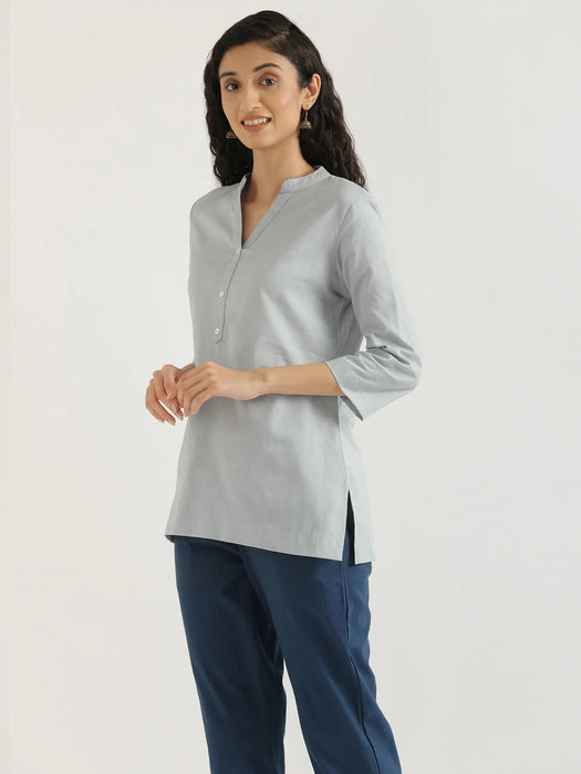 Women Sky Blue Airy Linen Short Kurta