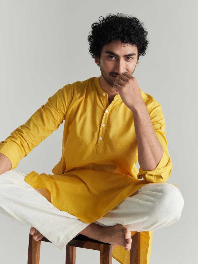 Yellow Airy Linen Long Kurta