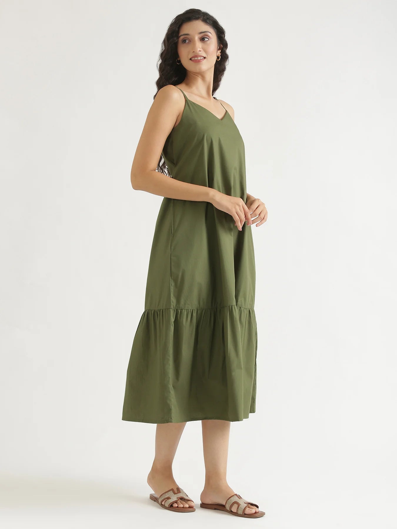 Women Forest Green Better Cotton Tier Dress