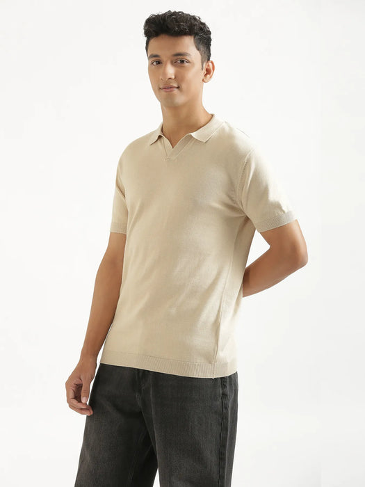 Men Beige Flat Knit Polo