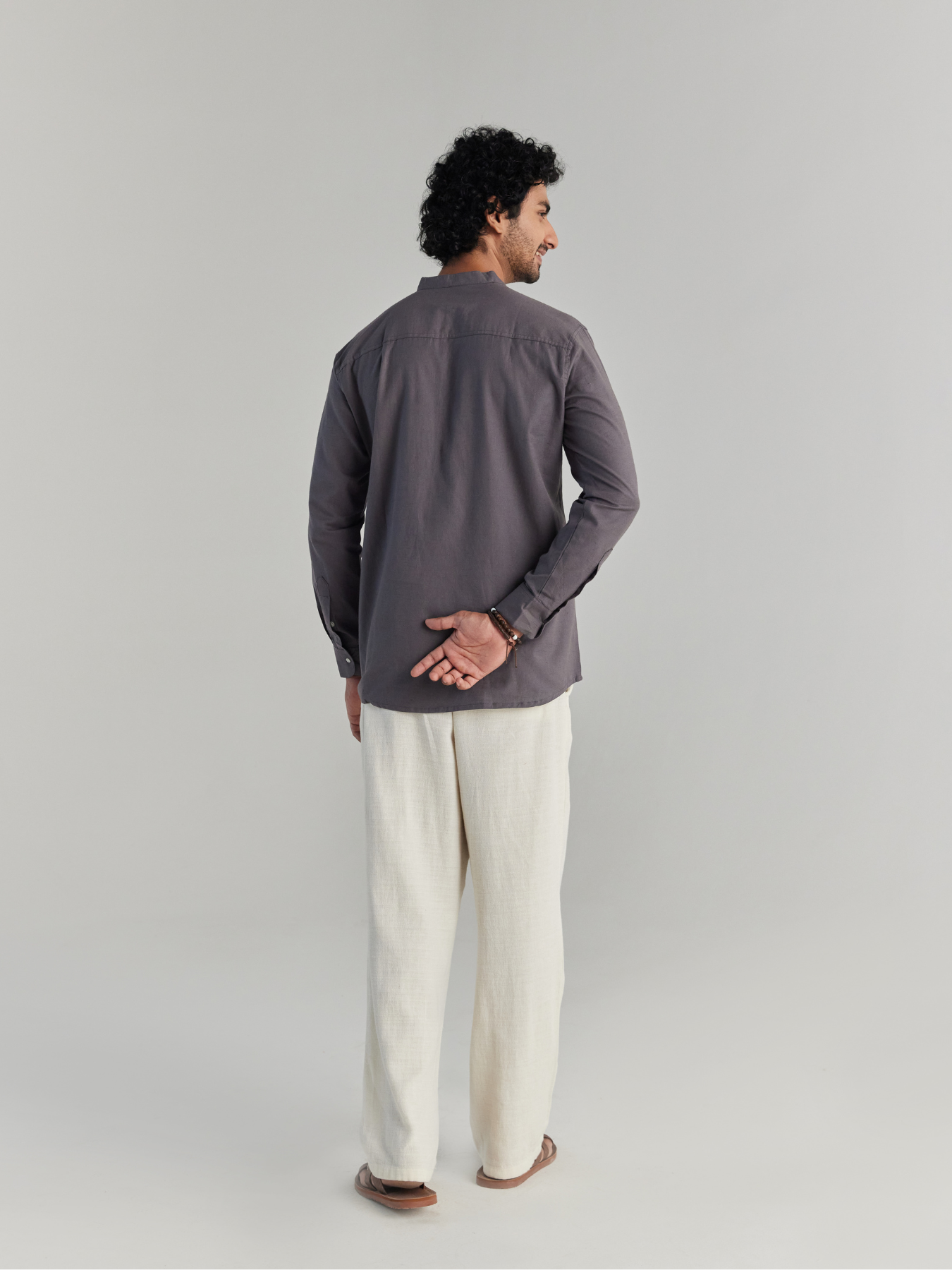 Men Slate Grey Airy Linen Short Kurta