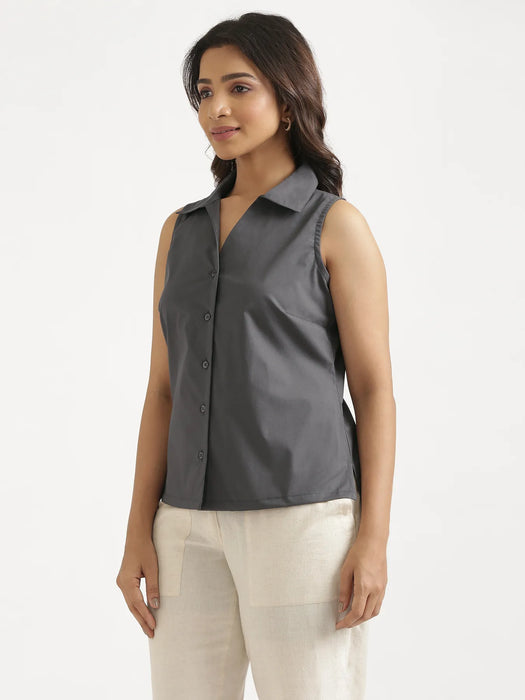 Women Dark Grey Better Cotton Sleeveless Shirt