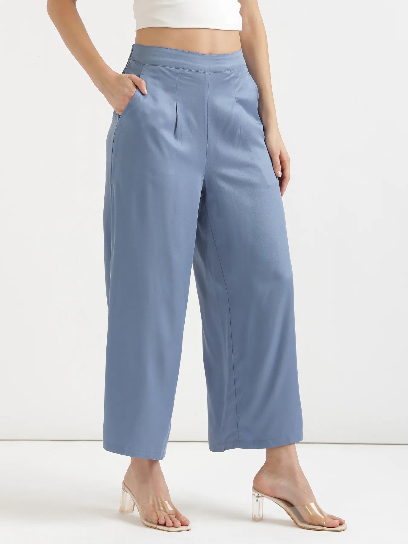 Women English Blue Viscose Palazzo Pant