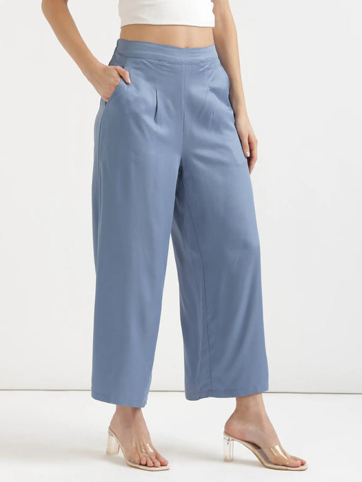 Women English Blue Viscose Palazzo Pant