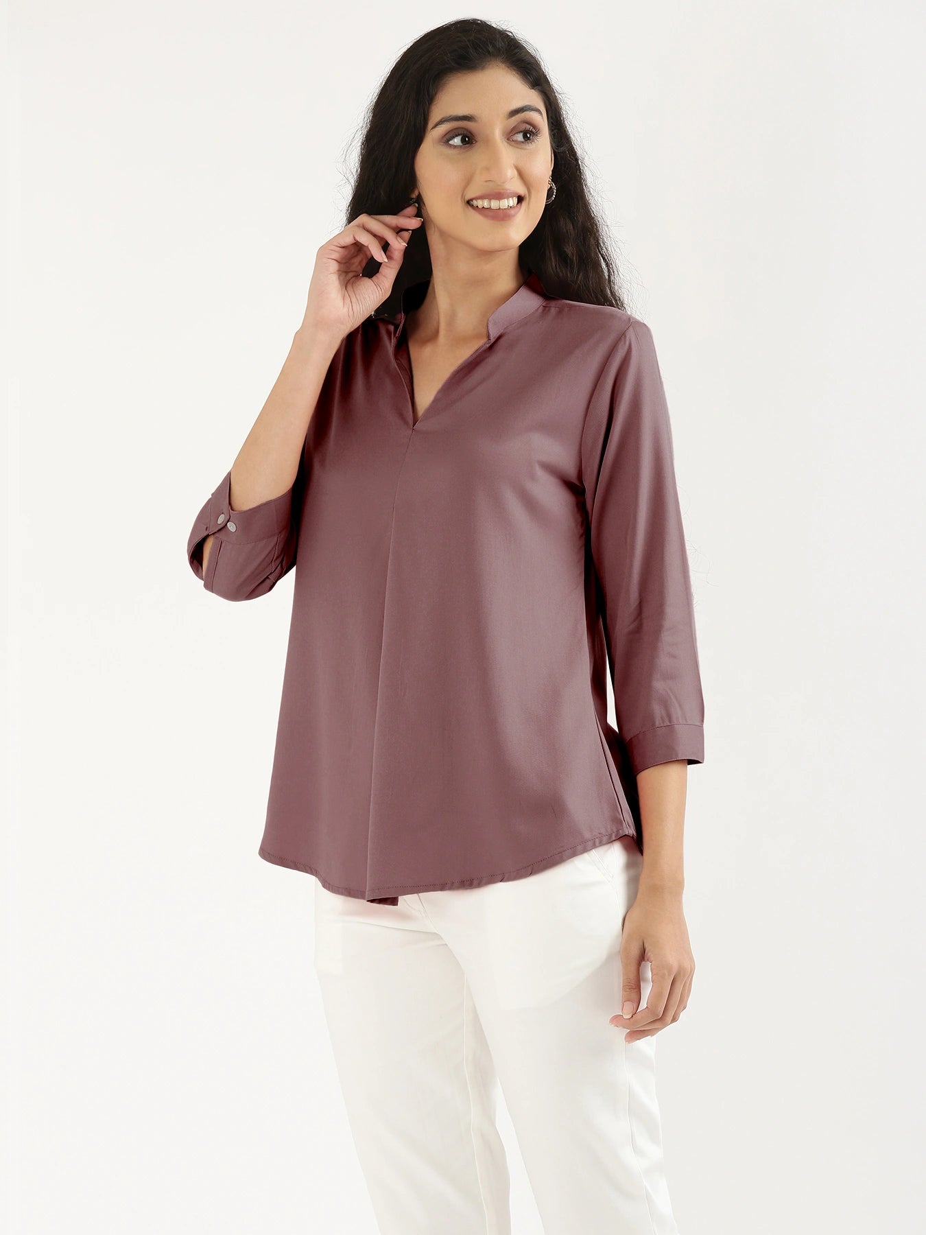 Women Rose Taupe Viscose Pleated Top