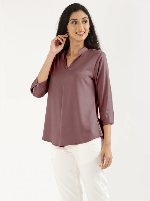 Women Rose Taupe Viscose Pleated Top