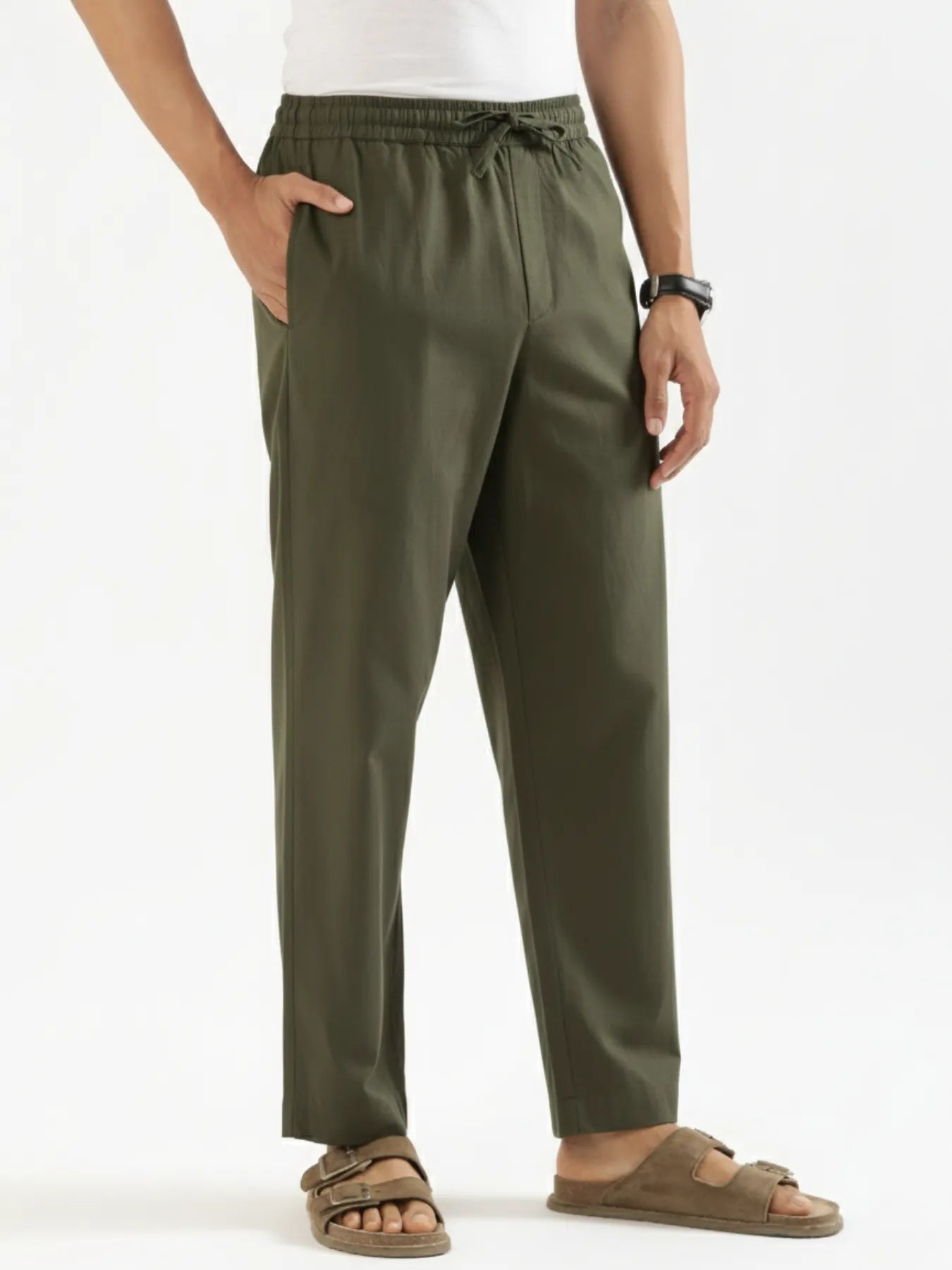 Men Olive Green Cotton Pant