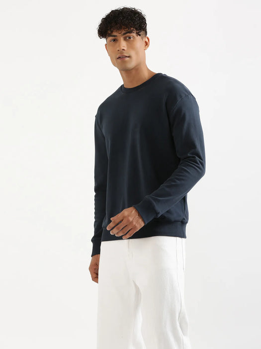 Unisex Navy Blue Round Neck Sweatshirt