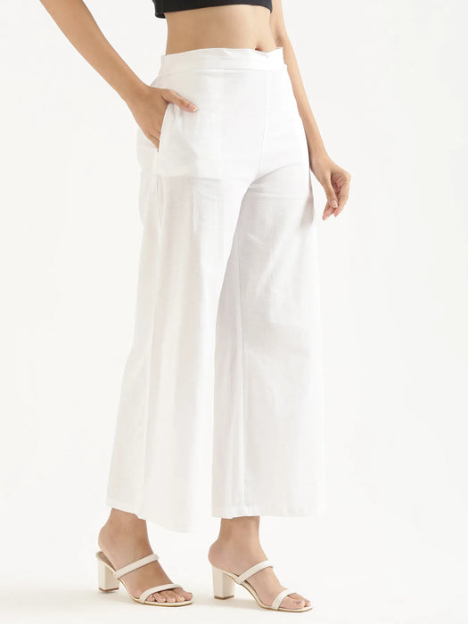 Women White Airy Linen Wide Leg Pant