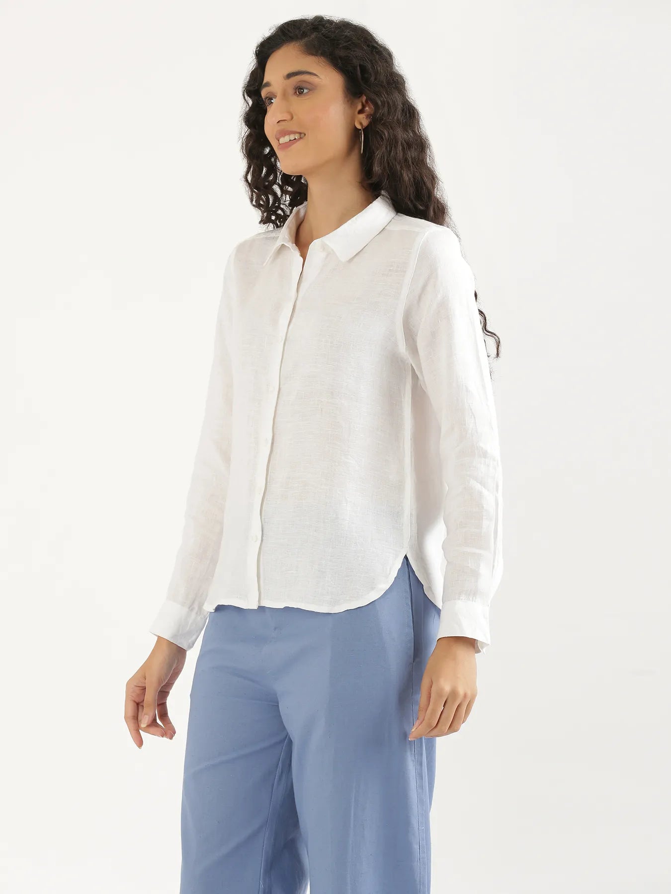 Women White Pure Linen Shirt