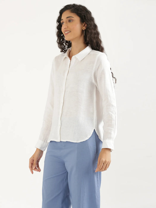 Women White Pure Linen Shirt