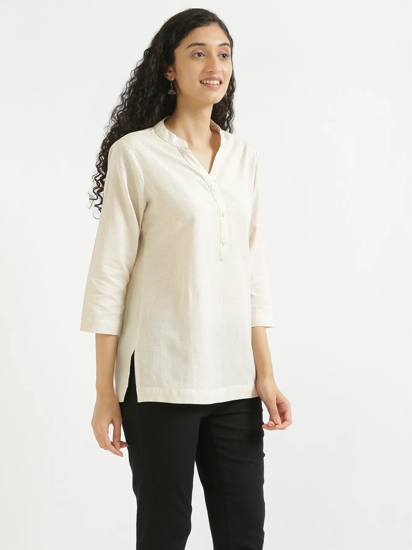 Women Ecru Airy Linen Short Kurta