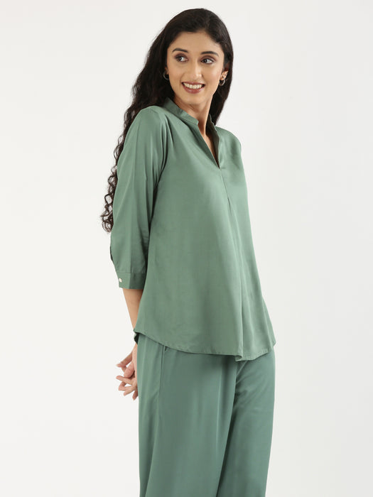 Women Jade Viscose Pleated Top
