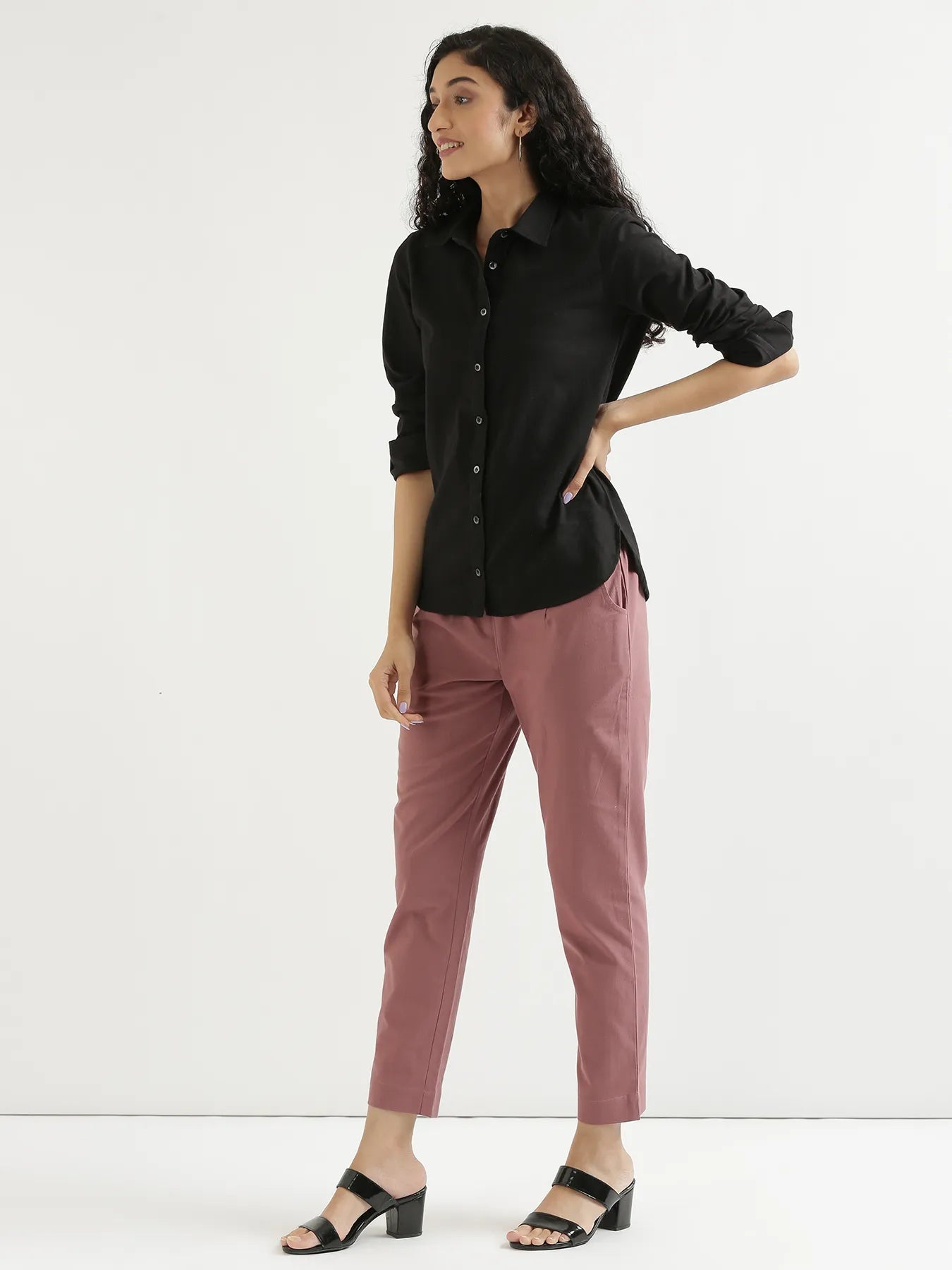 Women Rose Taupe Cotton Pant