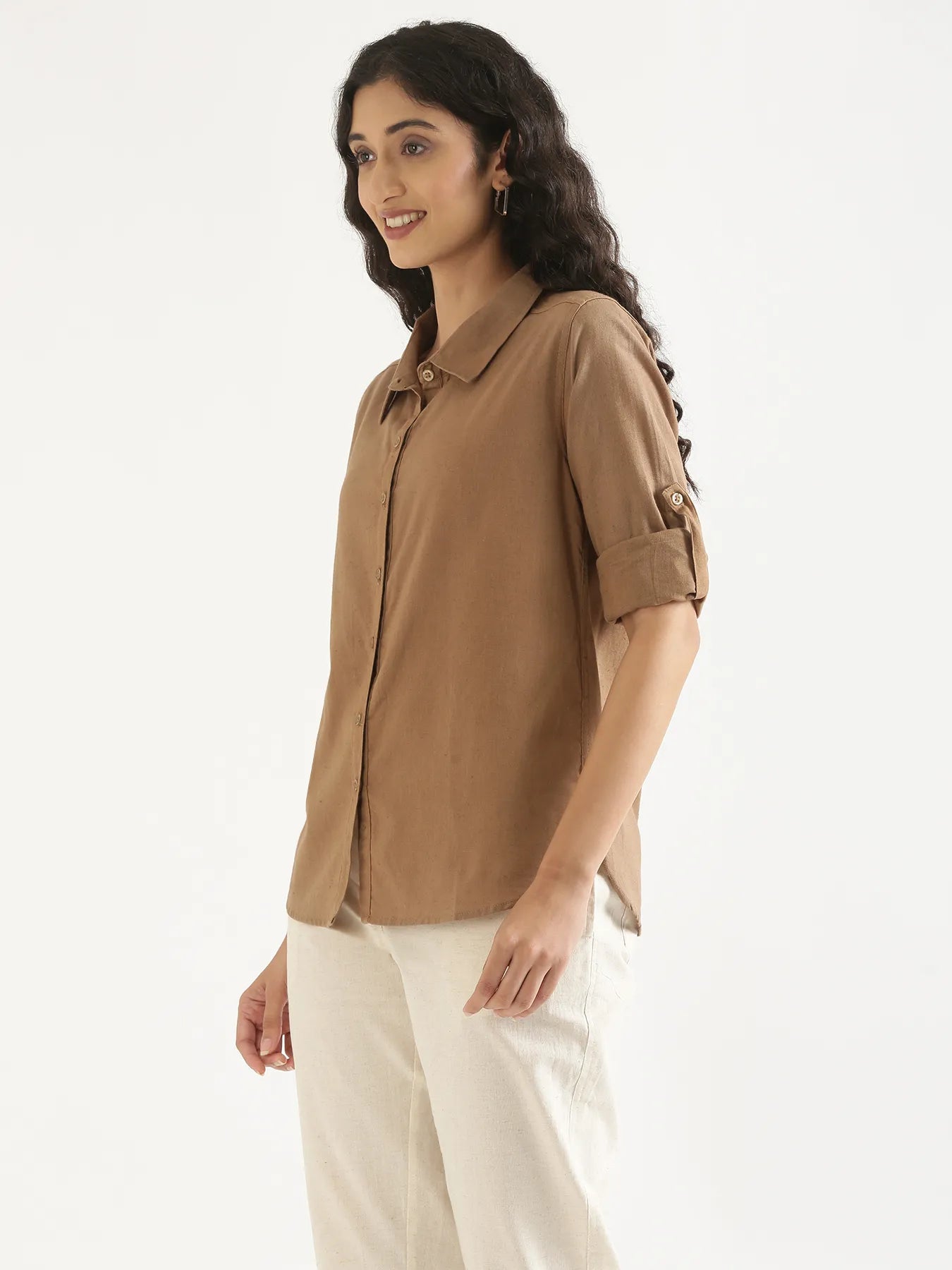 Women Coffee Brown Airy-Linen Shirt