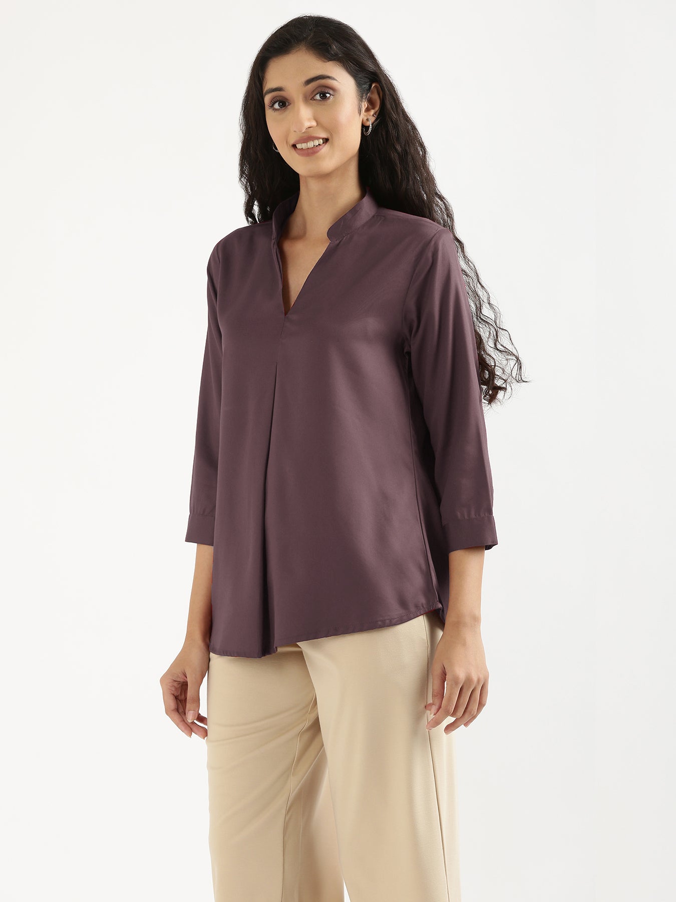 Brinjal Viscose Pleated Top