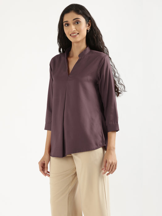 Women Brinjal Viscose Pleated Top
