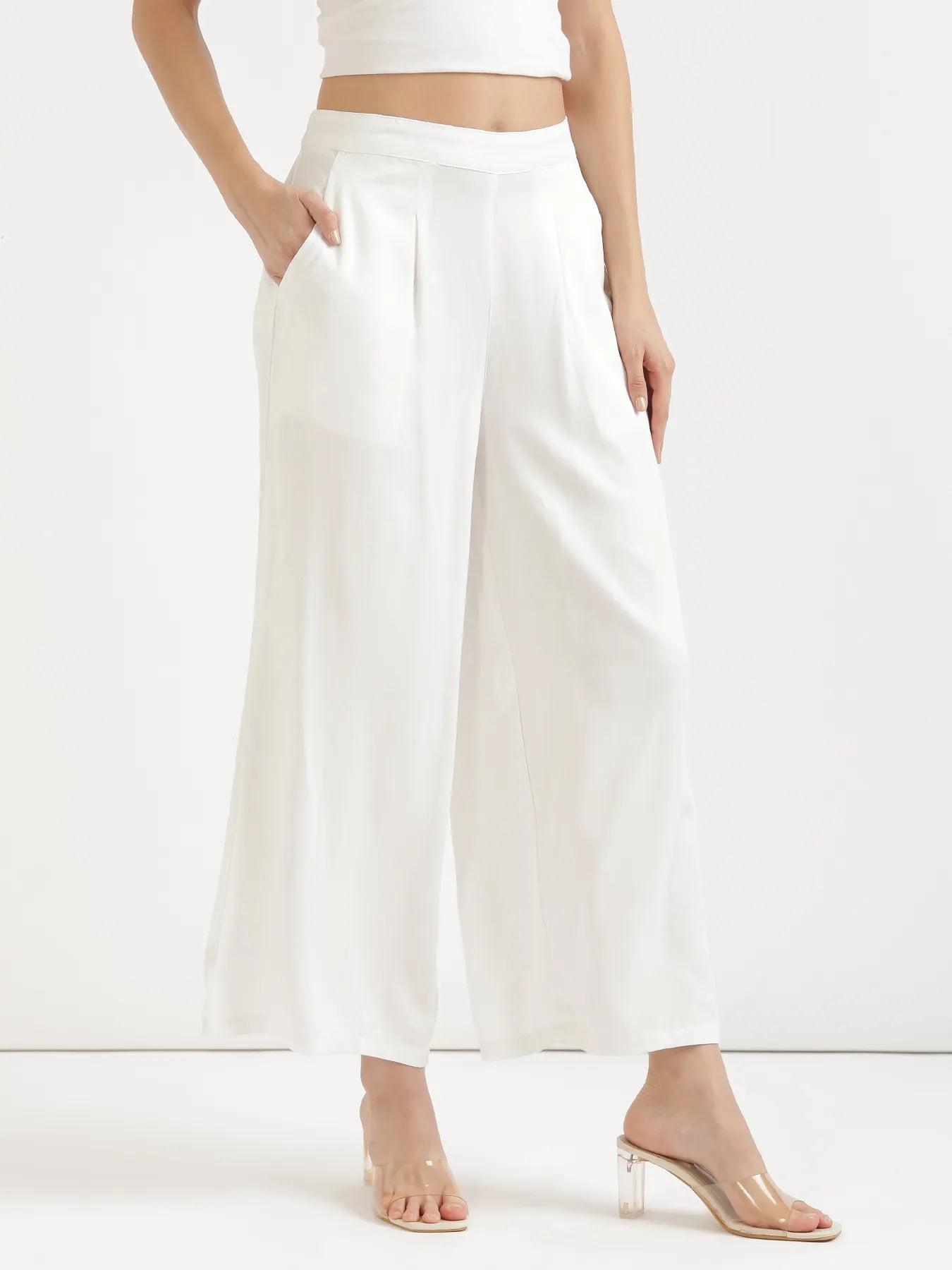 Women White Viscose Palazzo Pant