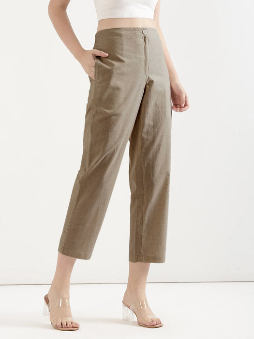 Women Khakhi Airy Linen Straight Pants