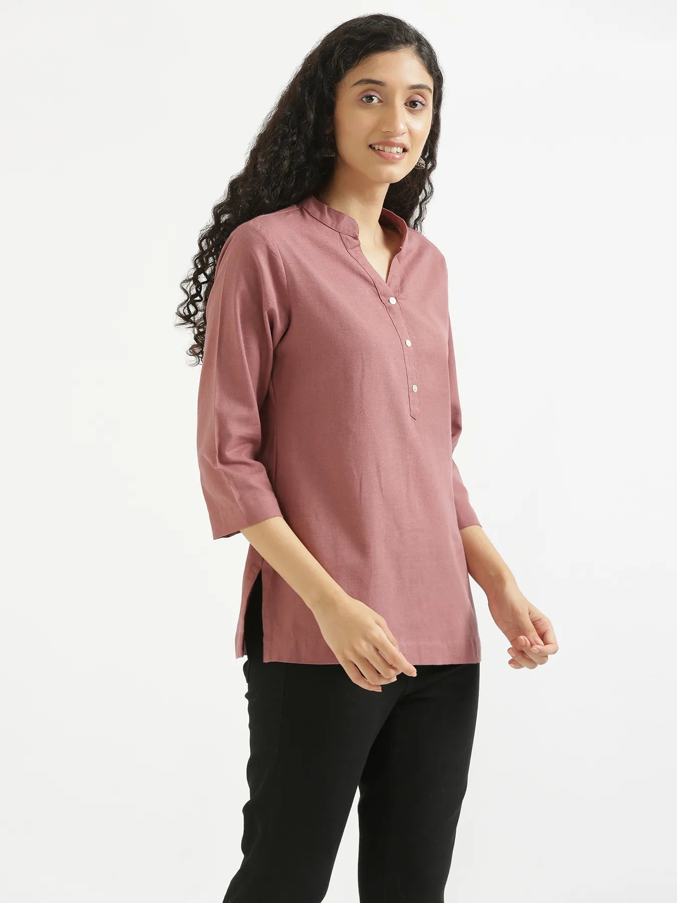 Women Rose Taupe Airy Linen Short Kurta