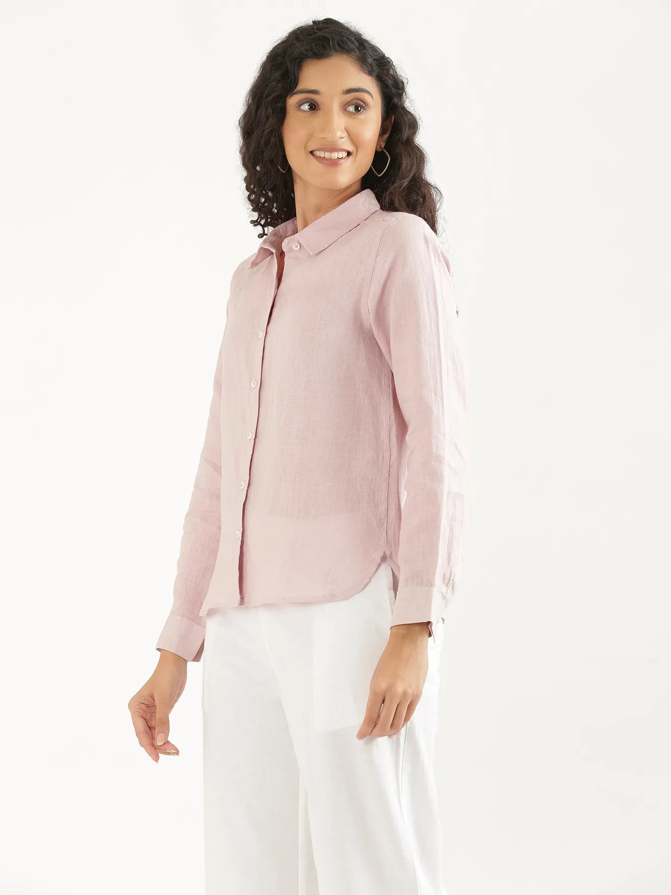 Women Light Pink Pure Linen Shirt