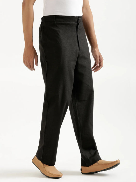 Men Black Linen Blend Pant & Taupe Pure Linen Short Sleeve Shirt