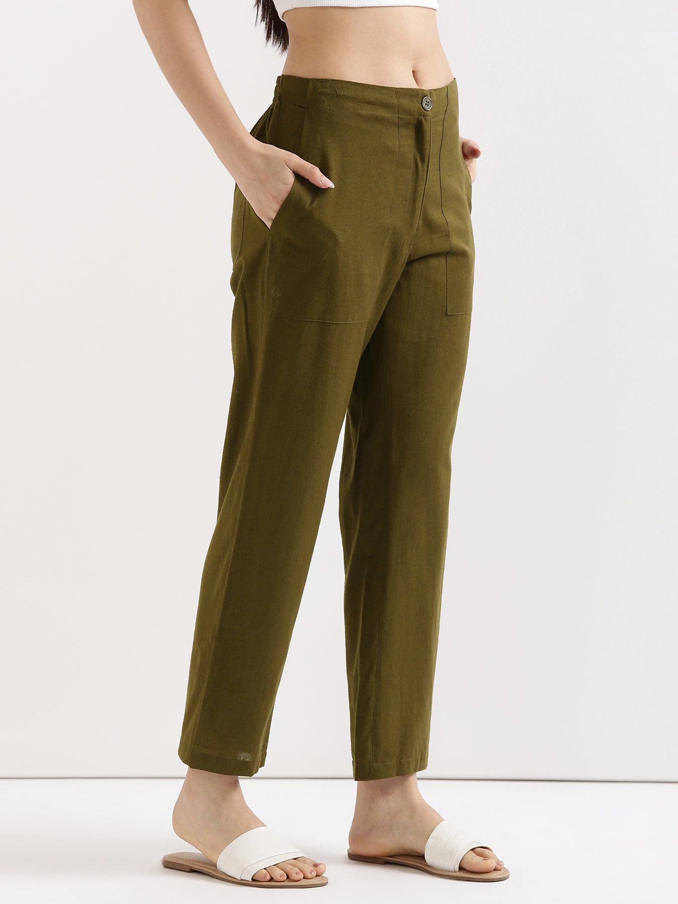 Olive Green Airy Linen Pants