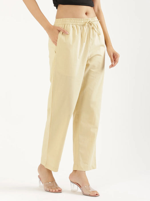 Women Beige Cotton Straight Pant