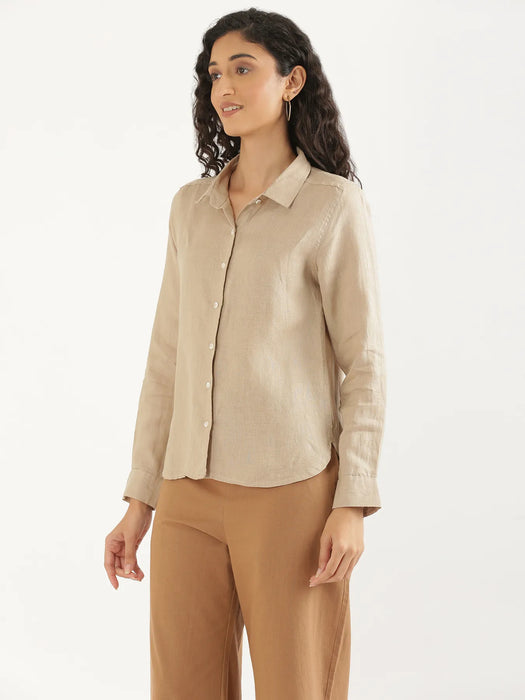 Women Taupe Pure Linen Shirt
