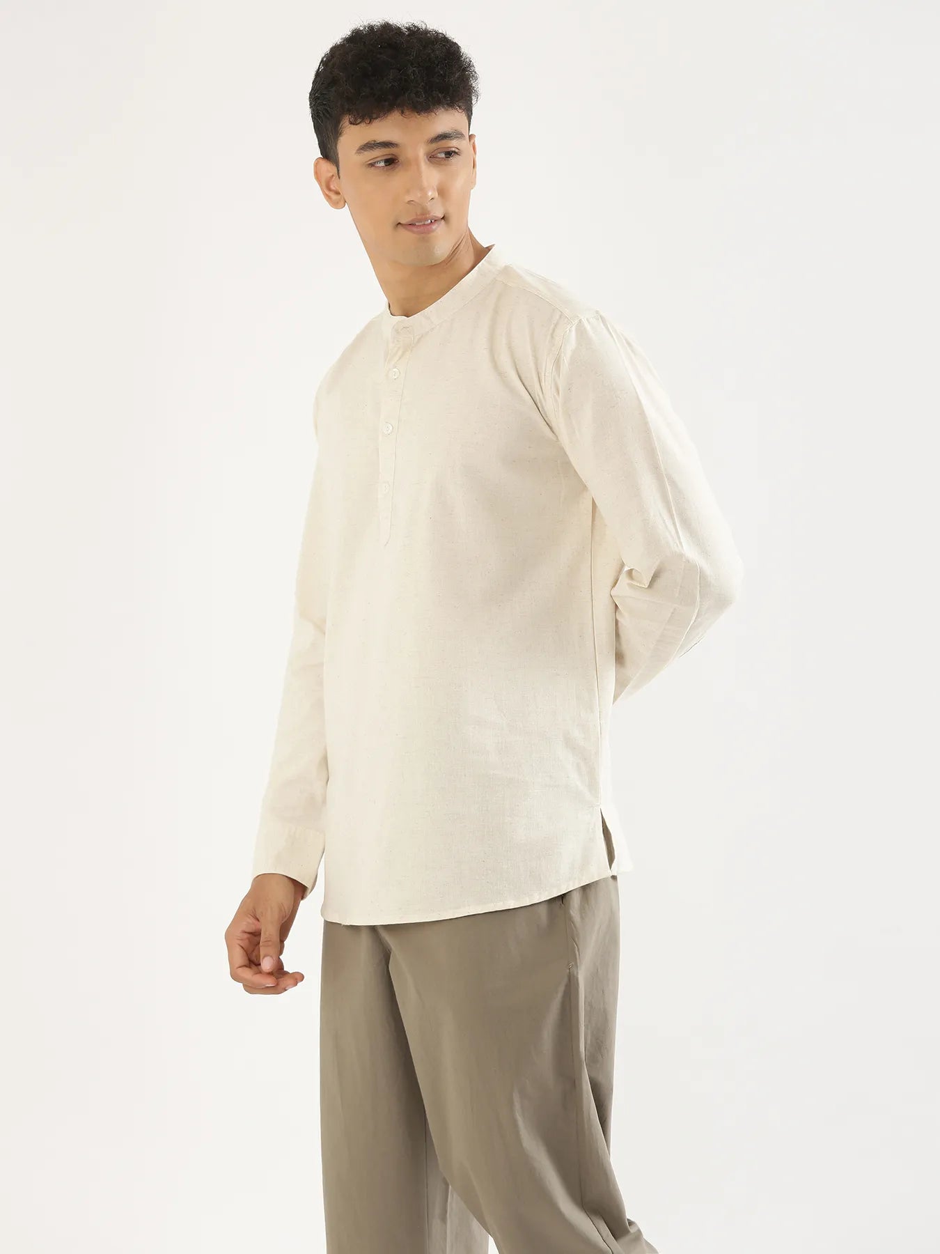 Men Ecru Airy Linen Short Kurta