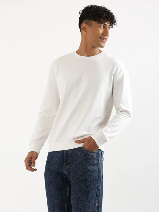 Unisex White Round Neck Sweatshirt