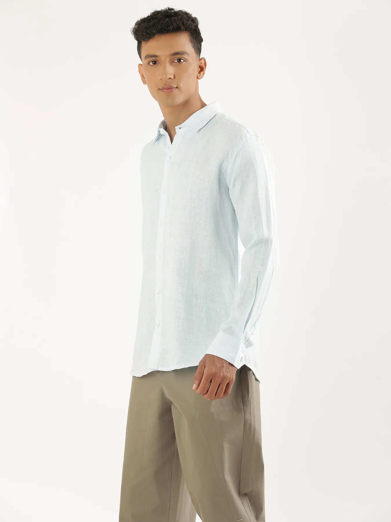 Men Light Blue Pure Linen Full Sleeve Shirt