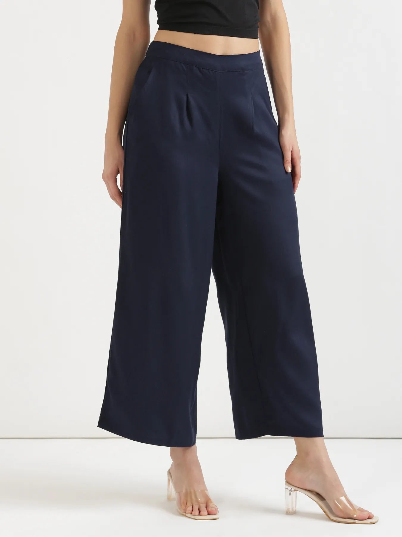 Women Navy Blue Viscose Palazzo Pant