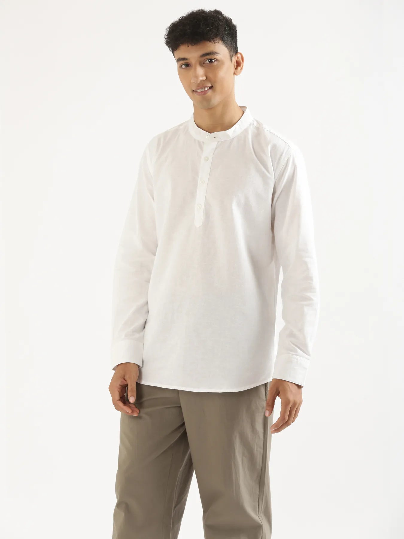 Men White Airy Linen Short Kurta