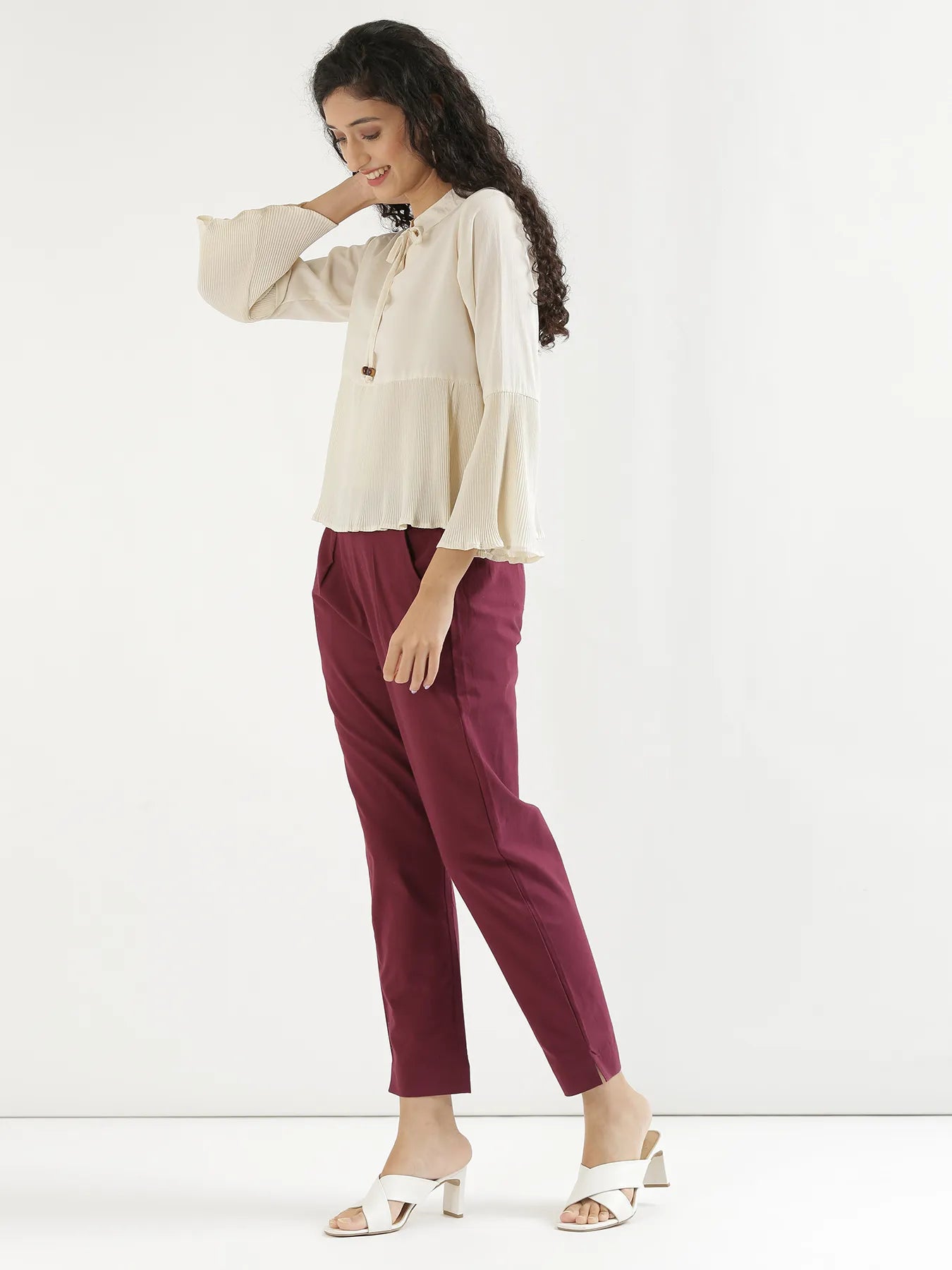 Women Wine Cotton Pant