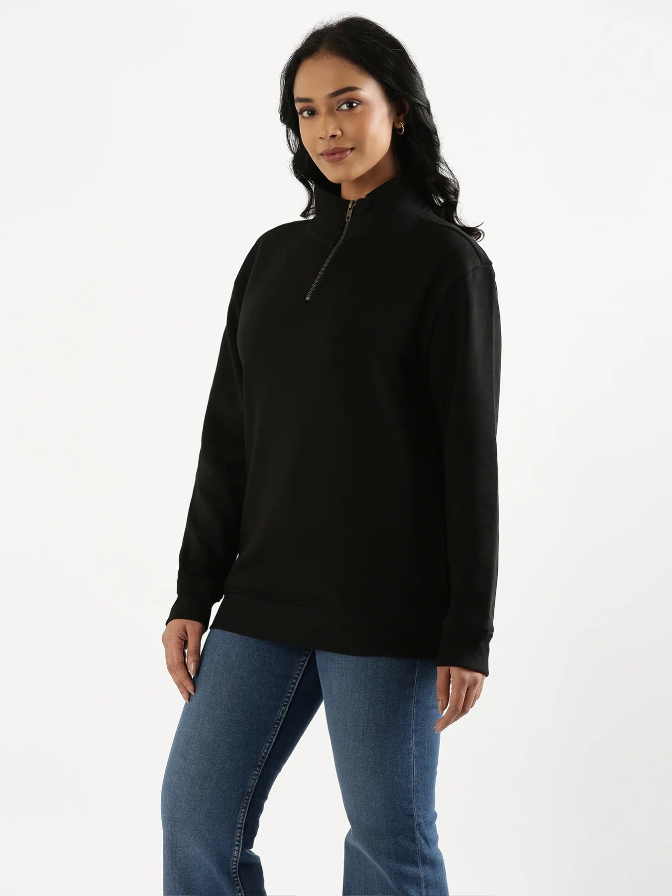 Unisex Black Zip Neck Sweatshirt