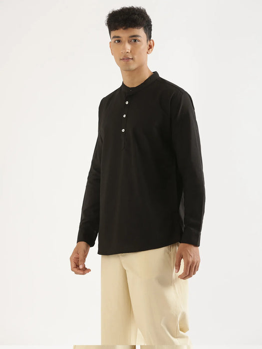 Men Black Airy Linen Short Kurta