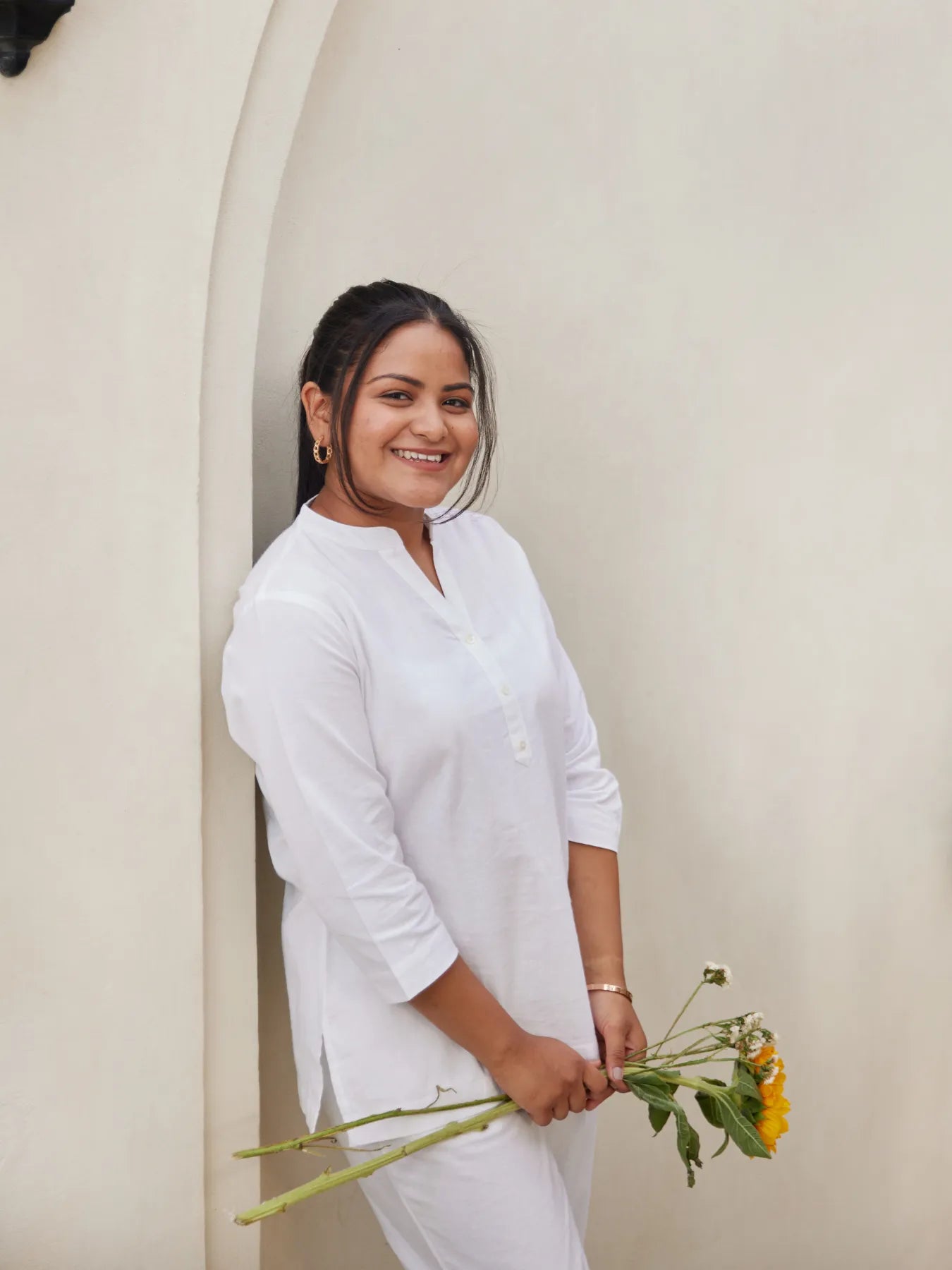 White Short Kurta with White Cotton Pant