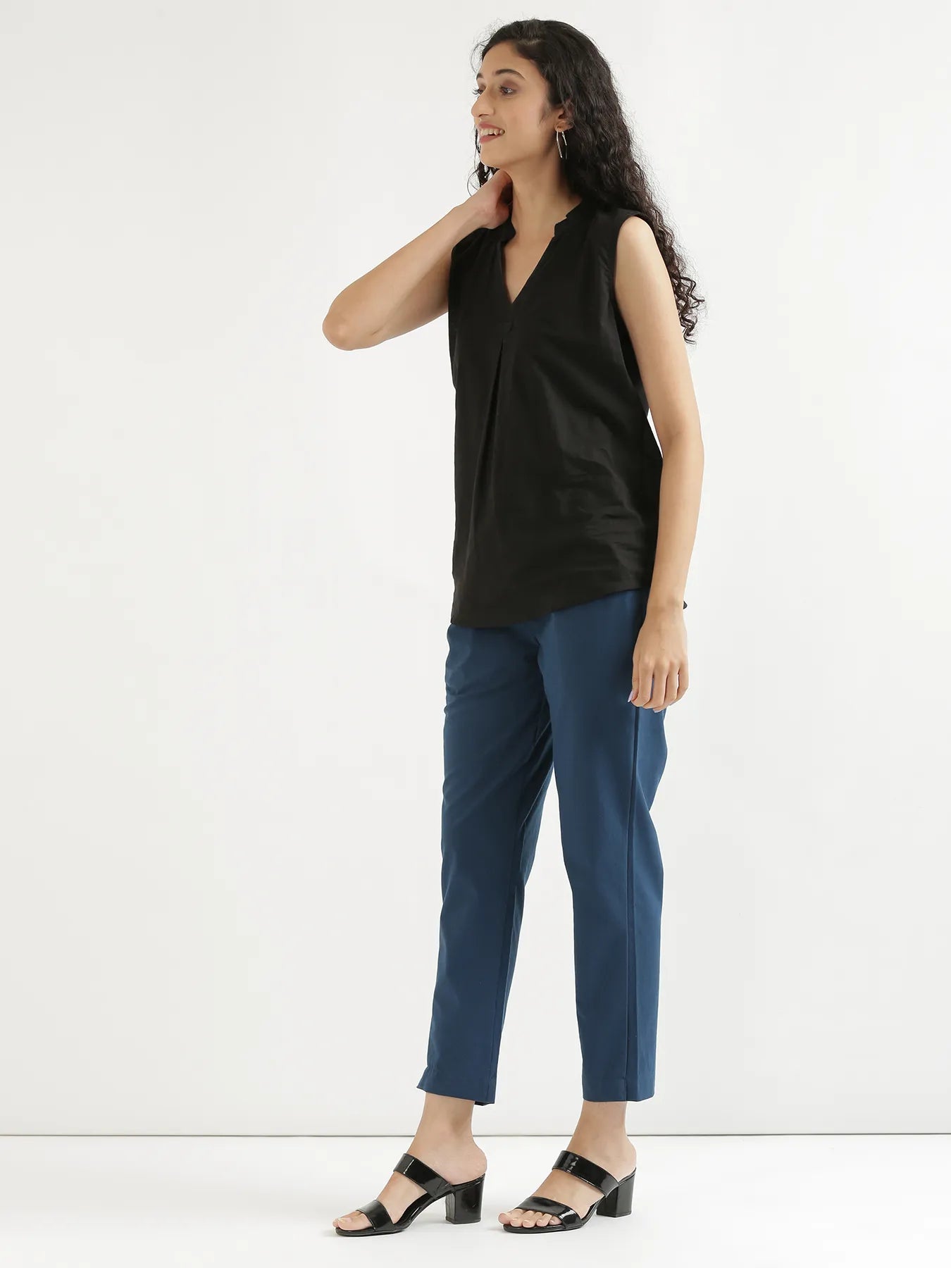 Women Peacock Blue Cotton Pant