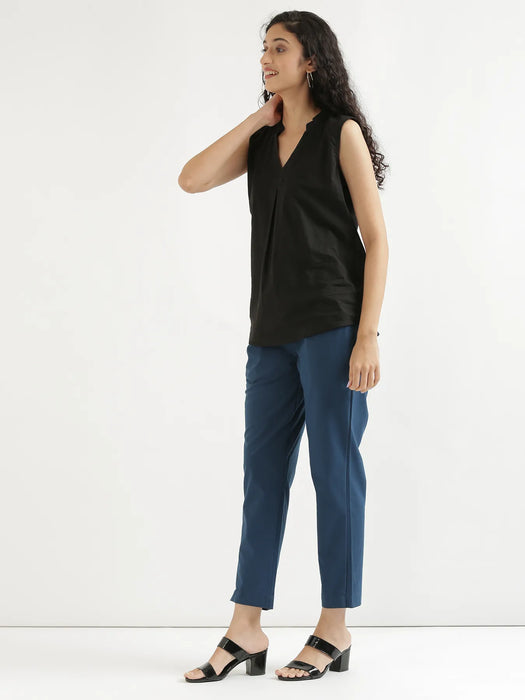 Women Peacock Blue Cotton Pant