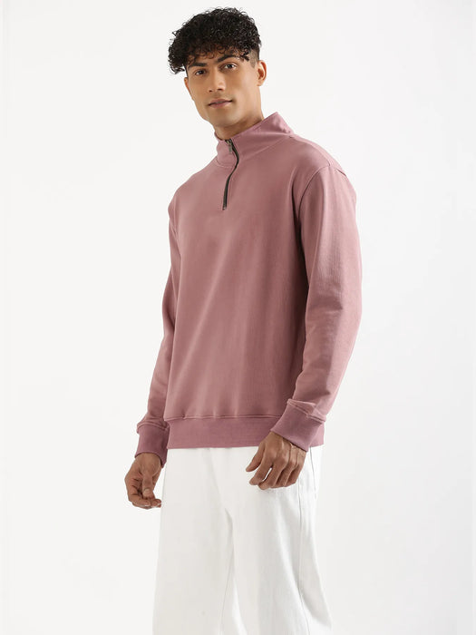 Unisex Rose Taupe Zip Neck Sweatshirt
