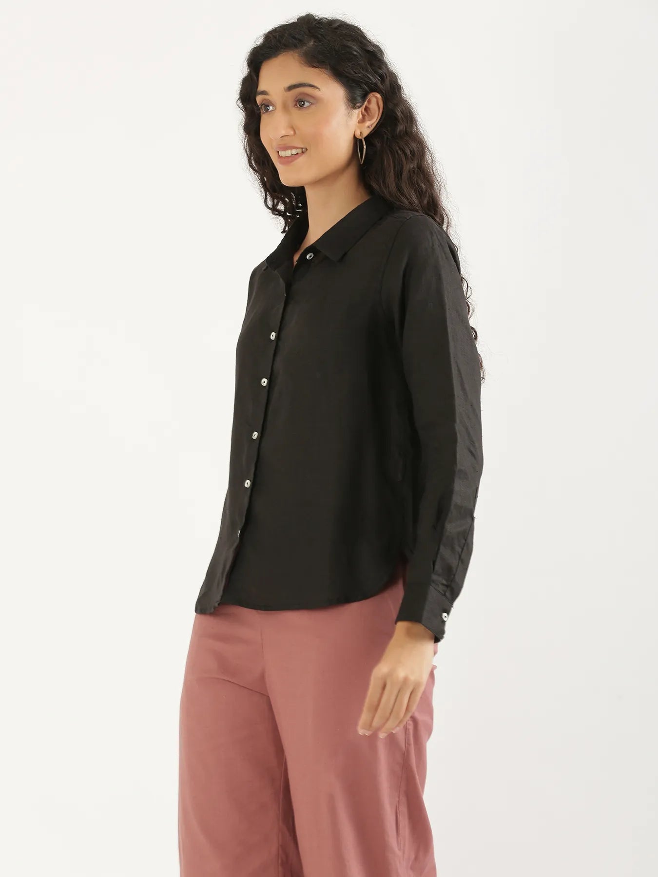 Women Black Pure Linen Shirt