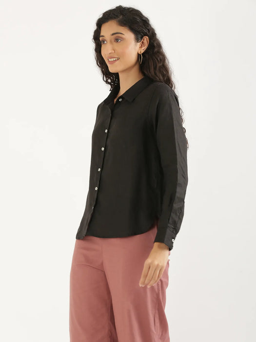Women Black Pure Linen Shirt