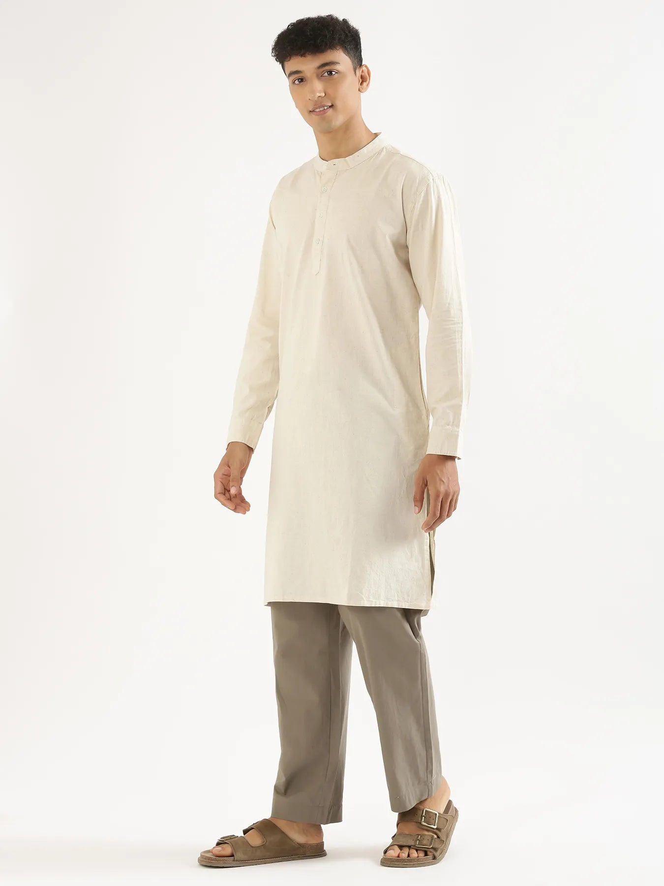 Men Ecru Airy Linen Long Kurta