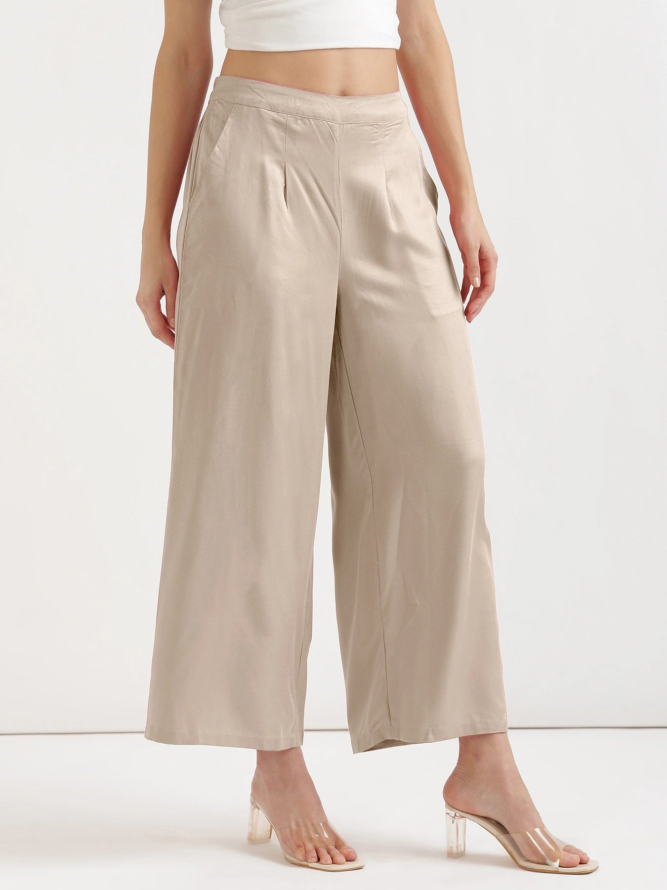 Women Taupe Viscose Palazzo Pant